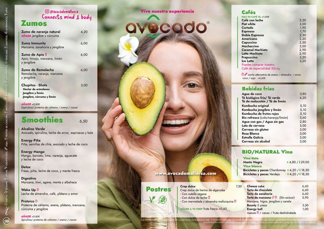 Menú de bebidas Avocado